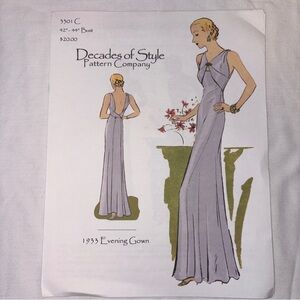 Decades of Style 1933 evening gown sewing pattern 
42”-44” bust. New and uncut